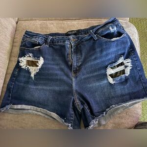 Judy Blue Women's Ripped Jean Shorts - Dark Blue